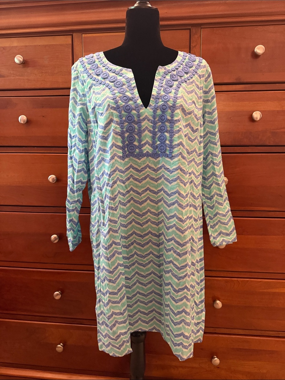 Vineyard Vines Blue & Mint Chevron Blue Whale Print Embroidered Swim Cover-Up